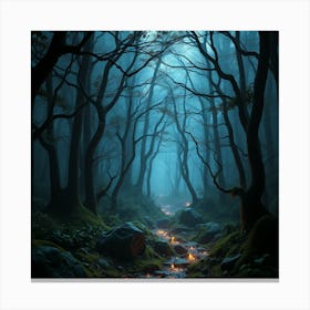 Most Bluish Attractive Forest and Small River Canvas Print