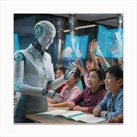 Robot Teacher In Classroom Canvas Print