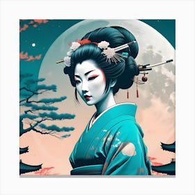 The Geisha And The Moon Canvas Print