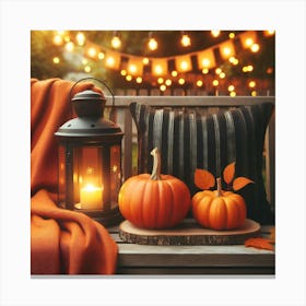 Autumn Pumpkins And Lantern Canvas Print