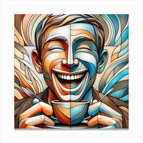 Smiling man. Touch like picasso work. Canvas Print