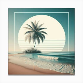 Beach Scene With Palm Tree Canvas Print