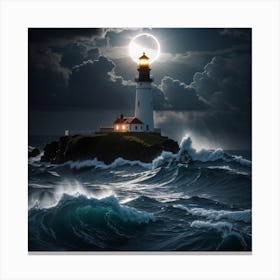 Lighthouse At Night Canvas Print