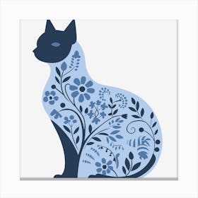 Blue Cat With Flowers Canvas Print