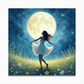 Watercolor Dance In A Dreamy Moonlit Meadow 1 Canvas Print