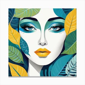 Tropical Woman With Leaves Canvas Print