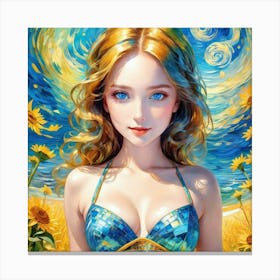 Girl With Sunflowerstuj Canvas Print