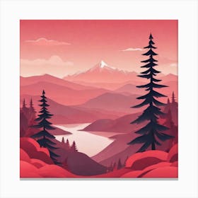 Misty mountains background in red tone 25 Canvas Print