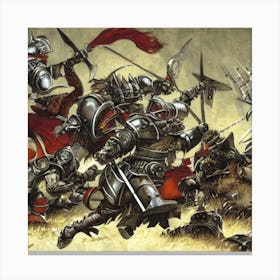 knights of the round table ambushed by Orc rogues and a dire wolf Canvas Print