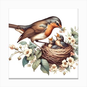 Robin In The Nest Canvas Print