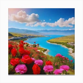 Lake Of beautiful Flowers Canvas Print