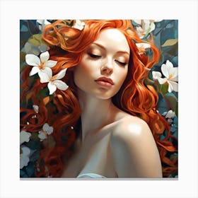 Red Haired Girl With Flowers 1 Canvas Print