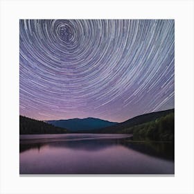 Star Trails Over Lake Canvas Print