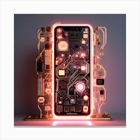 A Glowing Phone With Computer Components Generate Ai Canvas Print