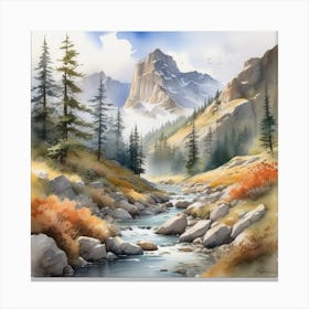 Watercolor Of A Mountain Stream 1 Canvas Print