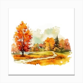 Watercolor Autumn Landscape 15 Canvas Print