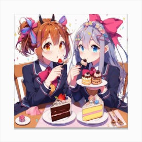 Two Anime Girls Eating Cake Canvas Print