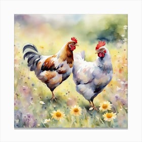 Chickens in the meadow Canvas Print