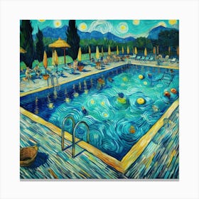 Starry Night At The Pool 1 Canvas Print