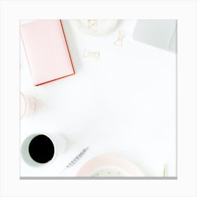 Pink And White Desk Canvas Print