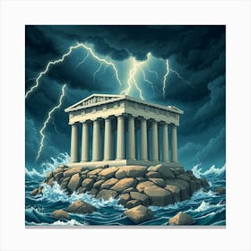 Ancient Greek Temple In A Stormy Sea Canvas Print