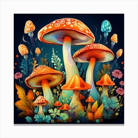 Mushrooms In The Forest 70 Canvas Print