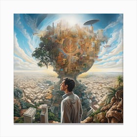 Man Looking At A City 1 Canvas Print