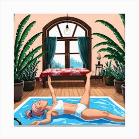 Woman Laying In The Pool Canvas Print