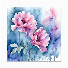 Pink Peonies Watercolor Painting Canvas Print