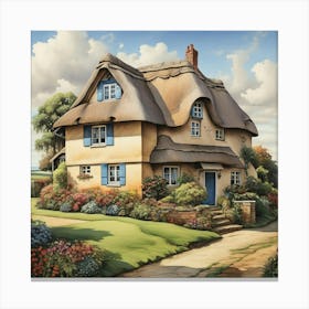 House With Thatched Roof Art Print 1 Canvas Print