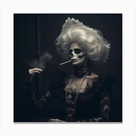 Skeleton Woman Smoking Canvas Print