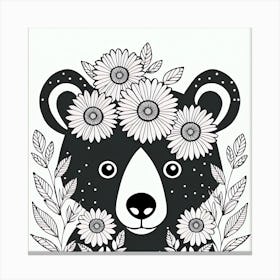 Floral Baby Black Bear Nursery Illustration (16) Canvas Print