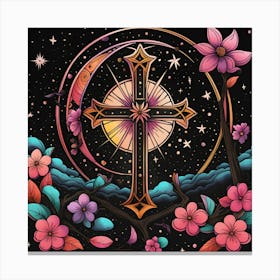 Cross With Flowers Canvas Print