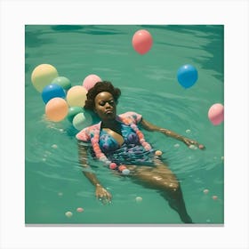 Woman Floating With Flowers Canvas Print