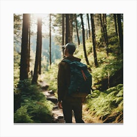 Man Hiking In The Forest 1 Canvas Print