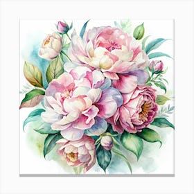 Watercolor Painting Of A Bouquet Of Pink Peonies Canvas Print