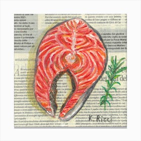 Salmone Slice On Newspaper Food Seafood Kitchen Rustic Bright Decor Canvas Print