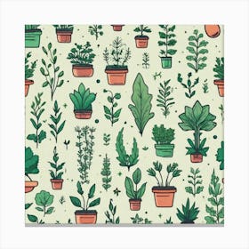 Seamless Pattern Of Potted Plants Canvas Print