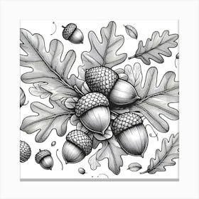 Line Art acorns and leaves 1 Canvas Print