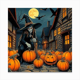 Halloween Pumpkin Witch - Diverse Art Illustration 5 Canvas Print