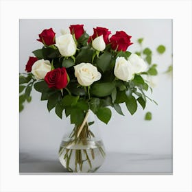 White And Red Roses Canvas Print