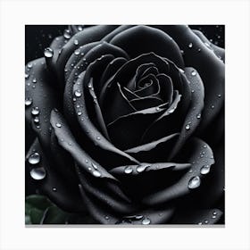 Black Rose With Water Droplets Canvas Print