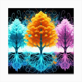 Three Colorful Trees in neon colors 12 Canvas Print