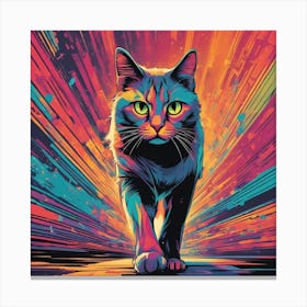 Cat Is Walking Down A Long Path, In The Style Of Bold And Colorful Graphic Design, David , Rainbowco Canvas Print