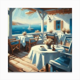 Greek Cafe Painting Canvas Print