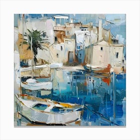 Mallorcatherapy. Abstraction. sea, boat, Mallorca, abstraction, painting for the interior, palm tree, harbour, marina, yachts, bay, house by the sea, seascape Canvas Print