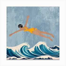 Woman Diving In The Ocean Canvas Print