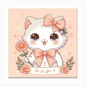 Cute Cat With Flowers 1 Canvas Print