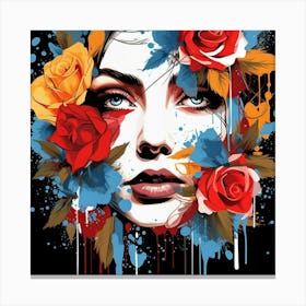 Roses On A Woman'S Face Canvas Print