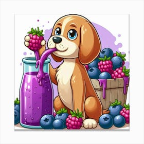 Dog Drinking Blueberry Juice Canvas Print